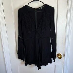 For Love and Lemons - Black Romper - Floral Appliqué detailing - size Large